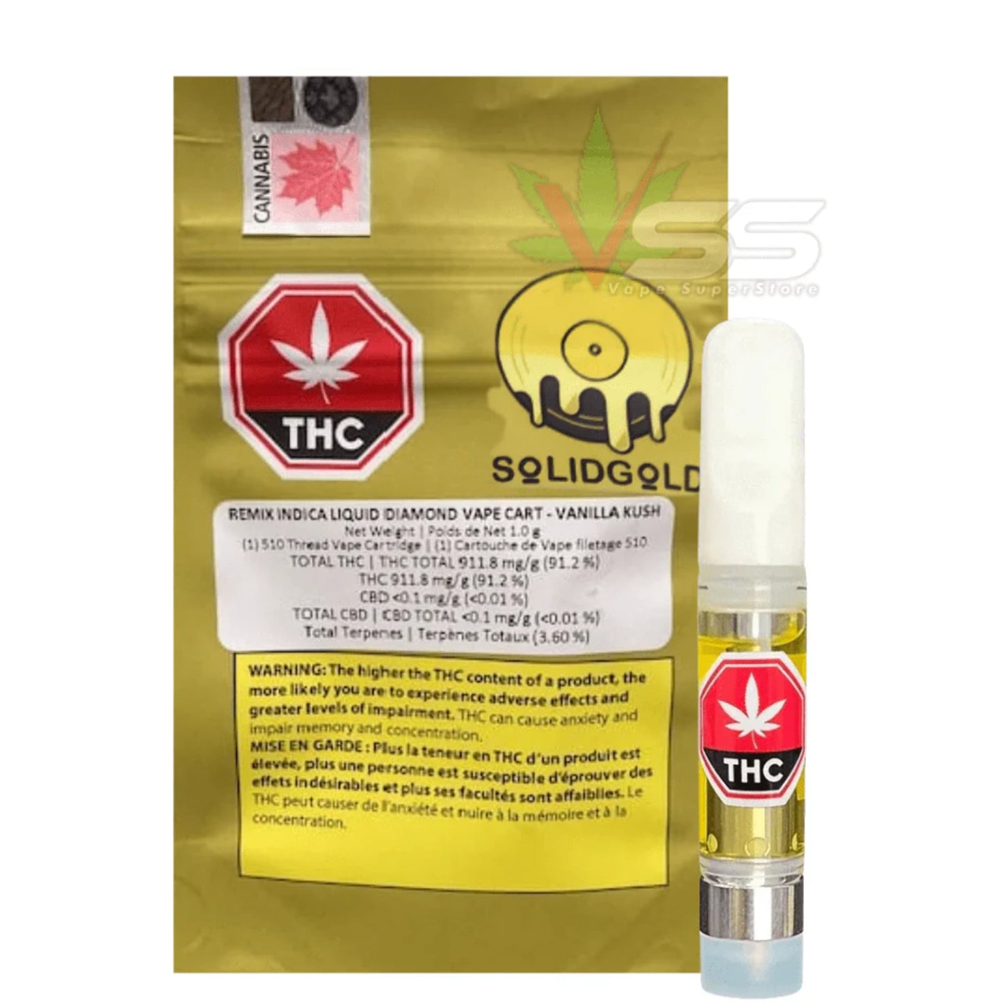 Solid Gold Indica Diamond Cartridge | Smokey's