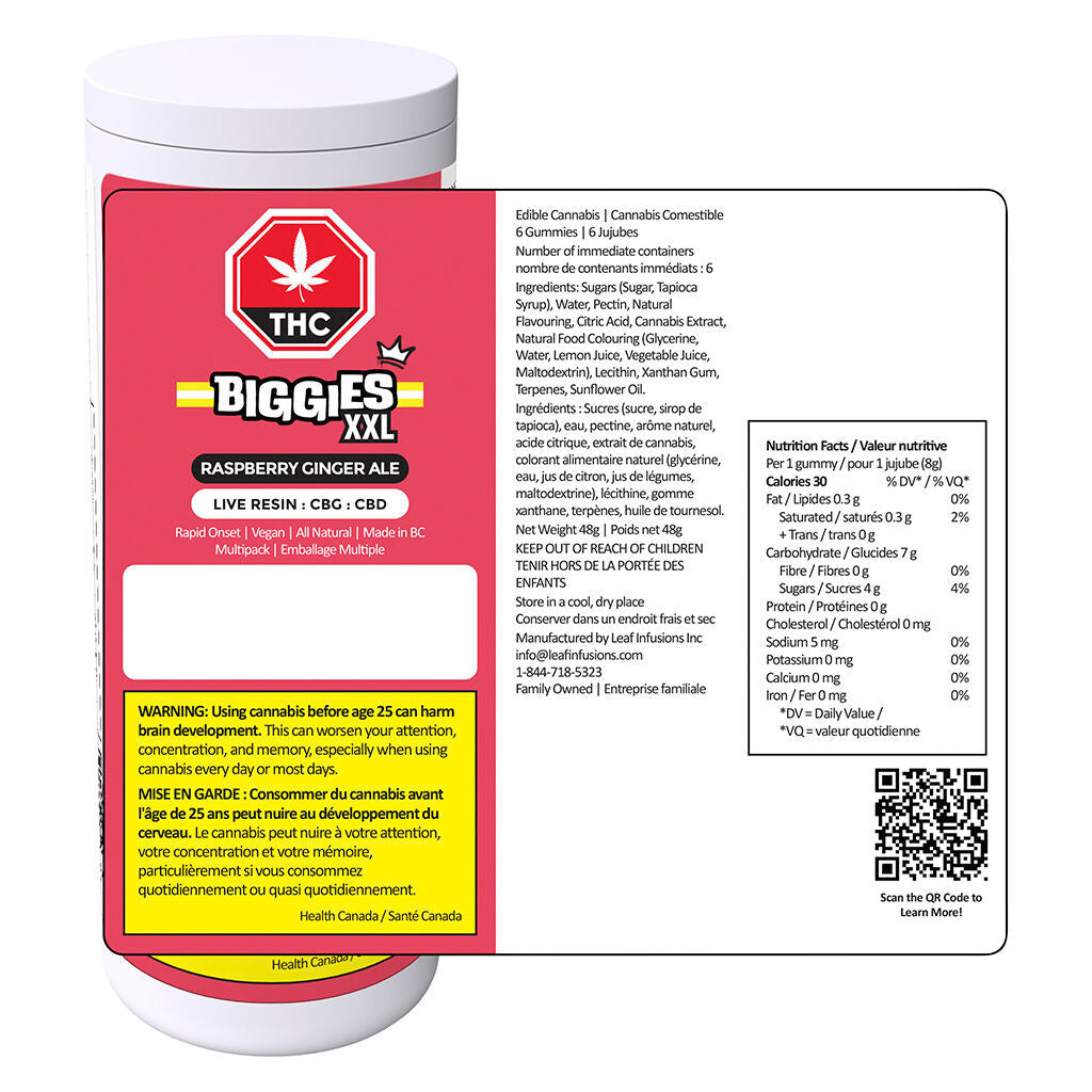 BIGGIES Raspberry Ginger Ale CBG Soft Chew