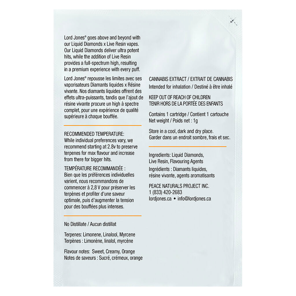 Lord Jones Orange Velvet Resin & Diamond Cartridge